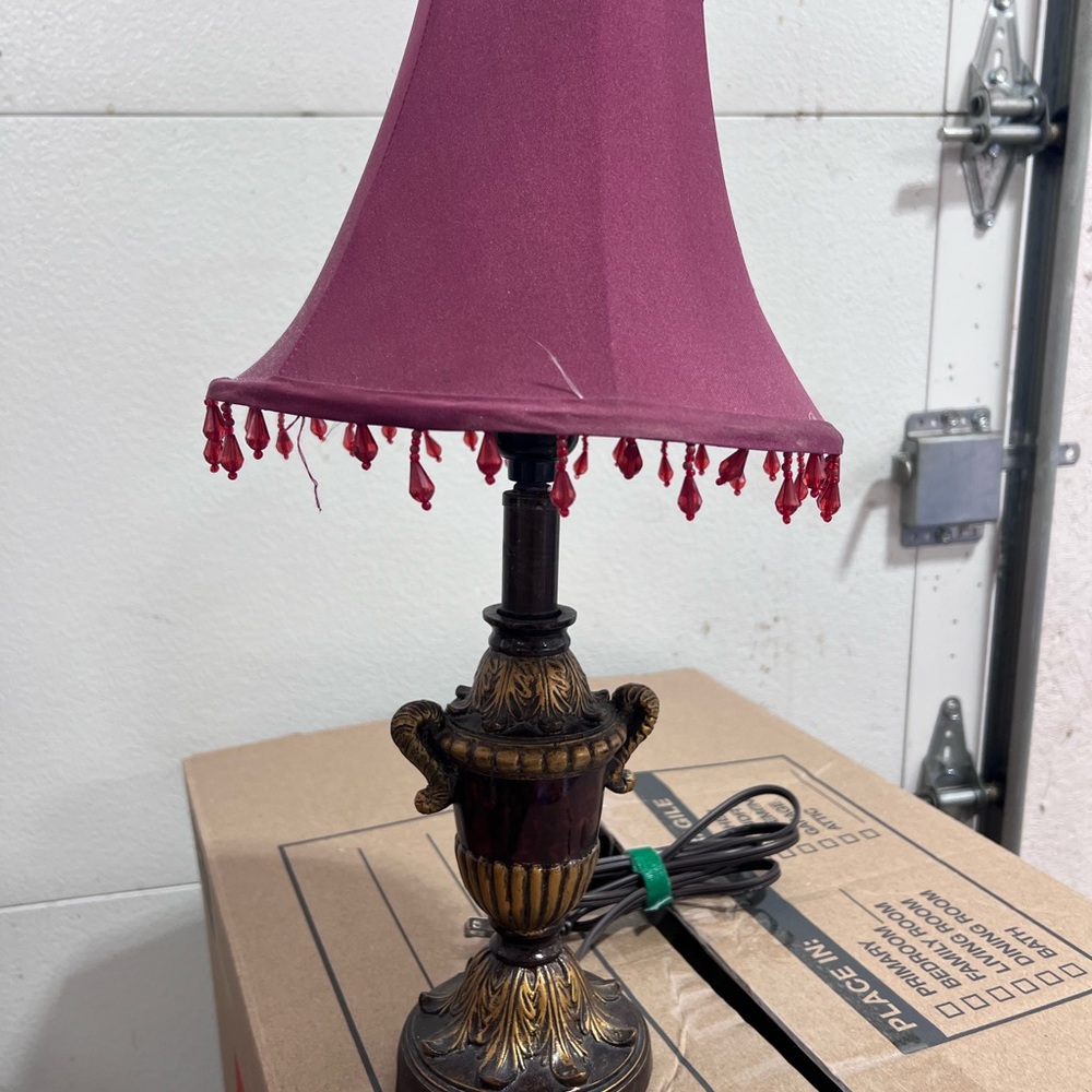 Elegant Burgundy Table Lamp with Ornate Base